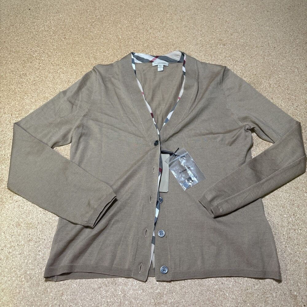 BURBERRY Brit Cardigan 100% Extra Fine Wool Sweater Sz XL New w/ Flaw F2